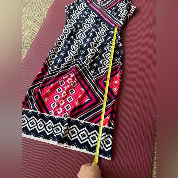 Joseph Ribkoff Women's Dress Geometric Striped Stretch Faux Wrap Sleeveless Sz 8 - Picture 12 of 12